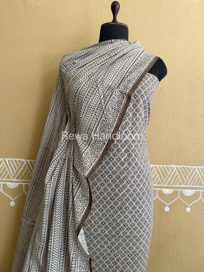 White-Grey Bagh Print Cotton Suit- BCSP44