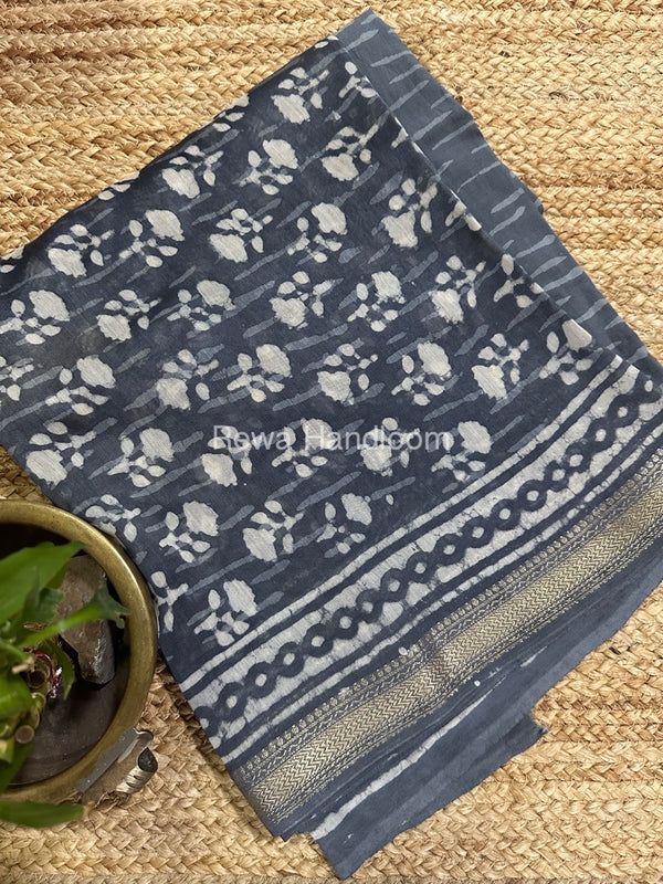 Grey-White Chanderi Maheshwari Border Suit CMBS010