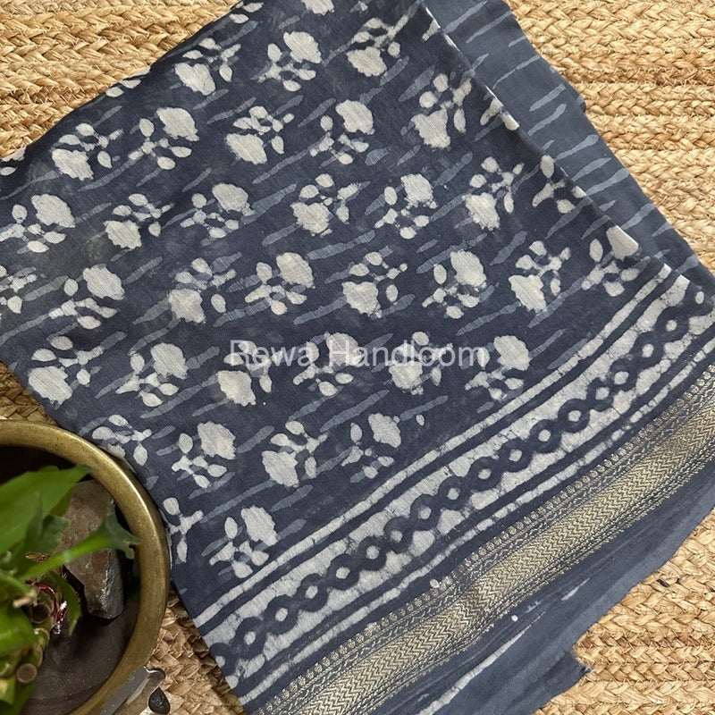 Grey-White Chanderi Maheshwari Border Suit CMBS010