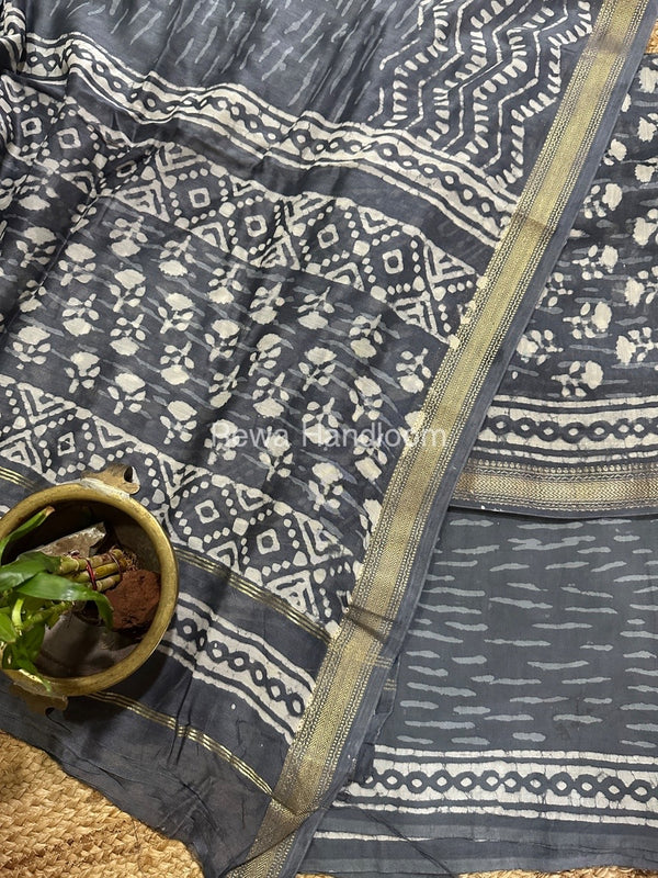 Grey-White Chanderi Maheshwari Border Suit CMBS010