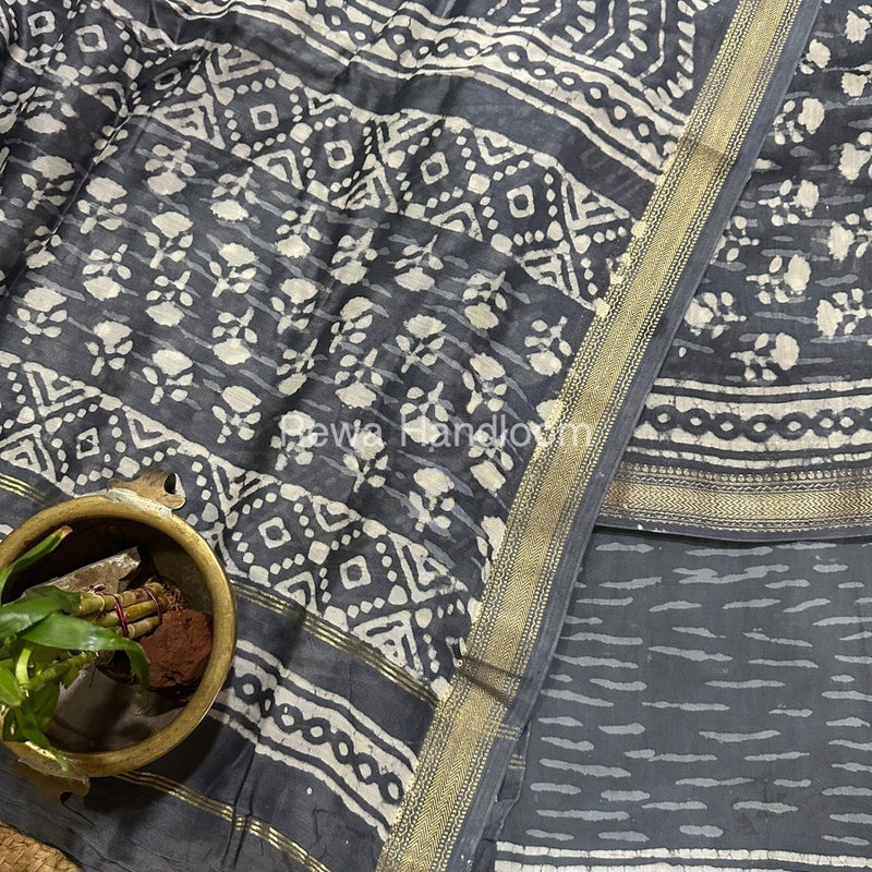 Grey-White Chanderi Maheshwari Border Suit CMBS010