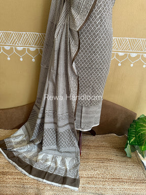 White-Grey Bagh Print Cotton Suit- BCSP44