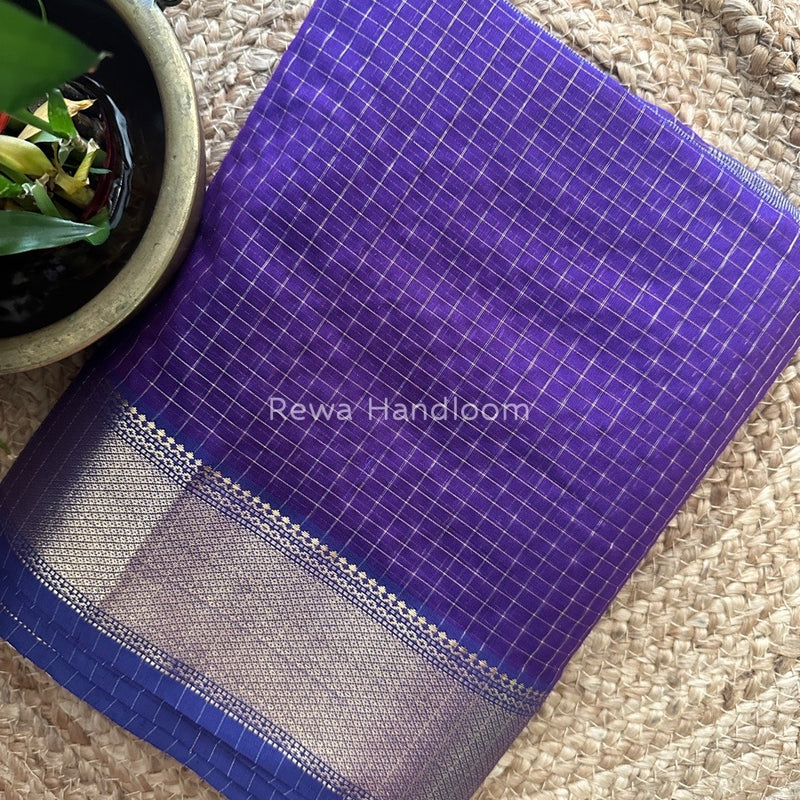 Maheshwari Dark Purple Zari Checks Saree ZCHX186