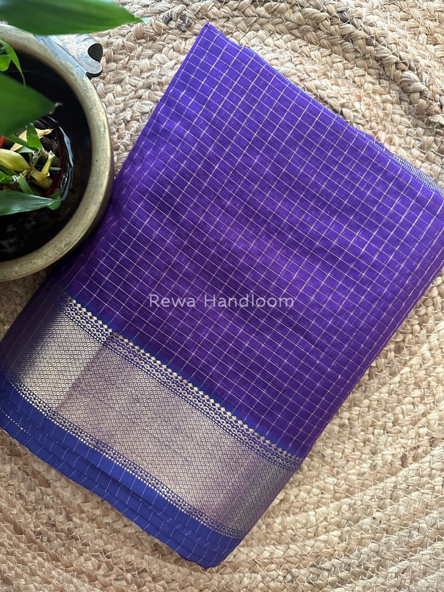 Maheshwari Dark Purple Zari Checks Saree ZCHX186
