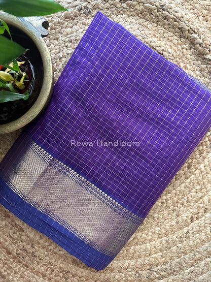 Maheshwari Dark Purple Zari Checks Saree ZCHX186