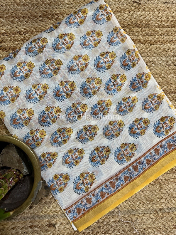 White-Yellow Chanderi Printed Suit CBS017