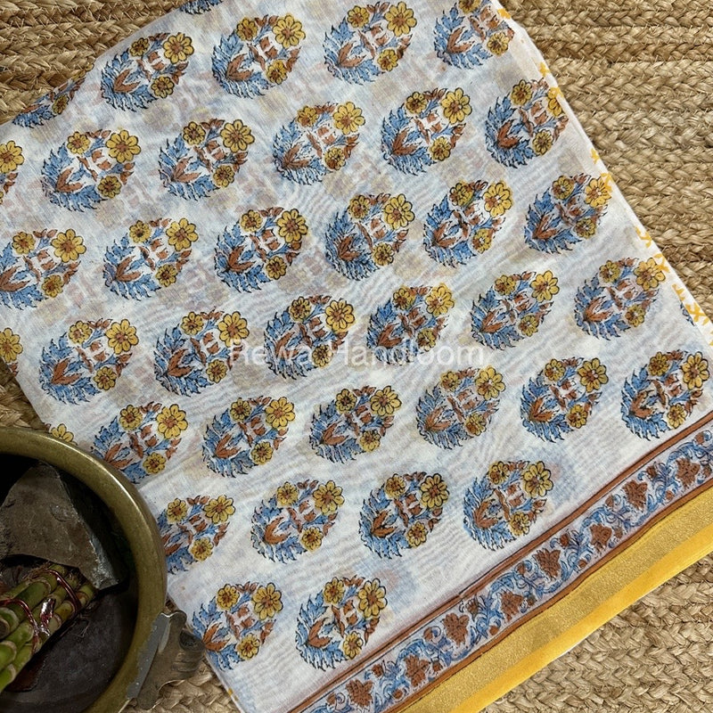White-Yellow Chanderi Printed Suit CBS017