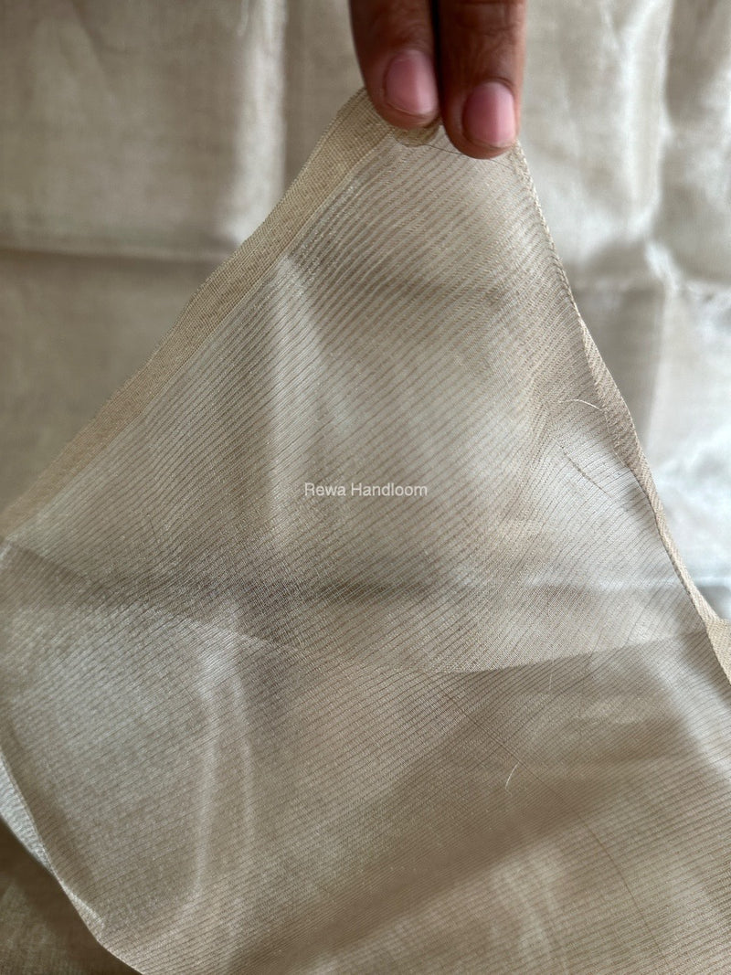 Maheshwari off white Tissue Silk Fabric 2.5 meters Cut - FBT015