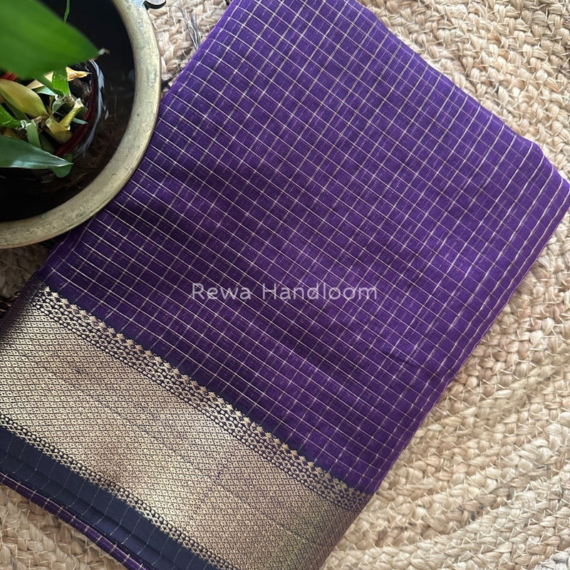 Maheshwari Purple Zari Checks Saree ZCHX189