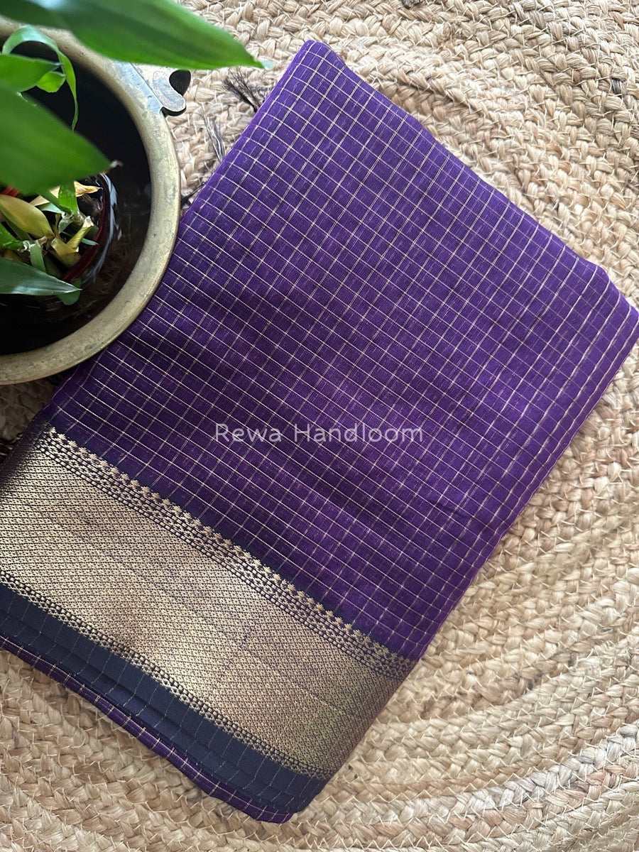 Maheshwari Purple Zari Checks Saree ZCHX189