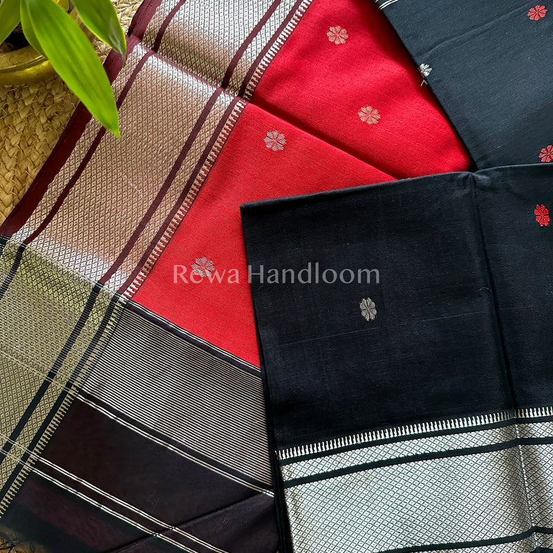 Maheshwari Black Silver Zari Sarees