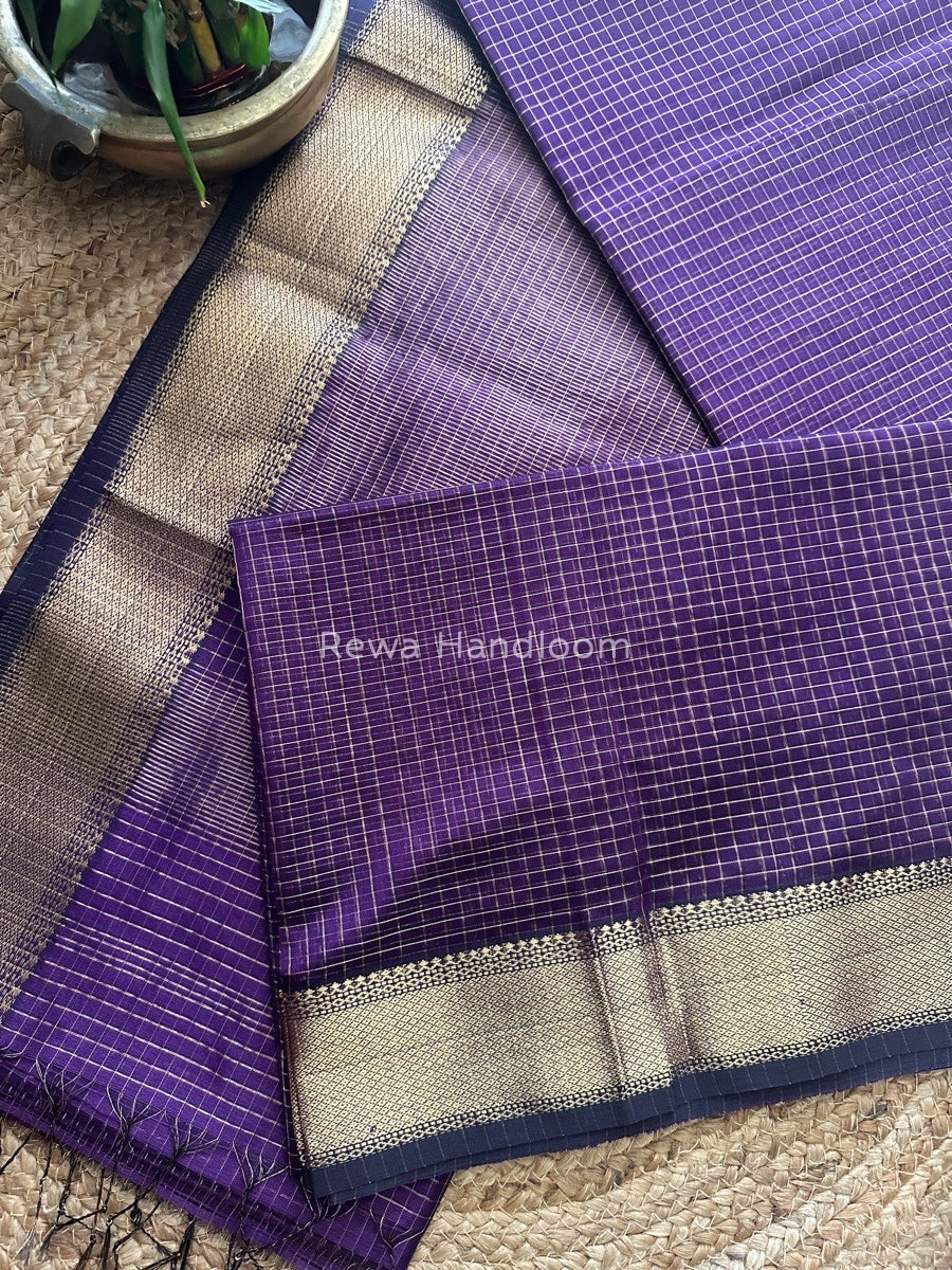 Maheshwari Purple Zari Checks Saree ZCHX189