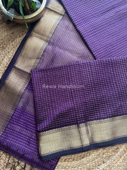Maheshwari Purple Zari Checks Saree ZCHX189