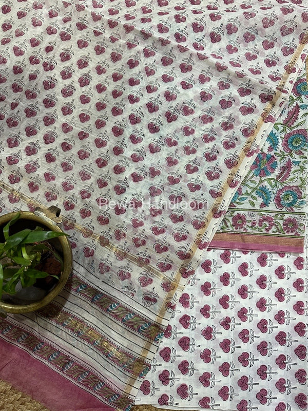 White-Onion Pink Chanderi Printed Suit CBS018