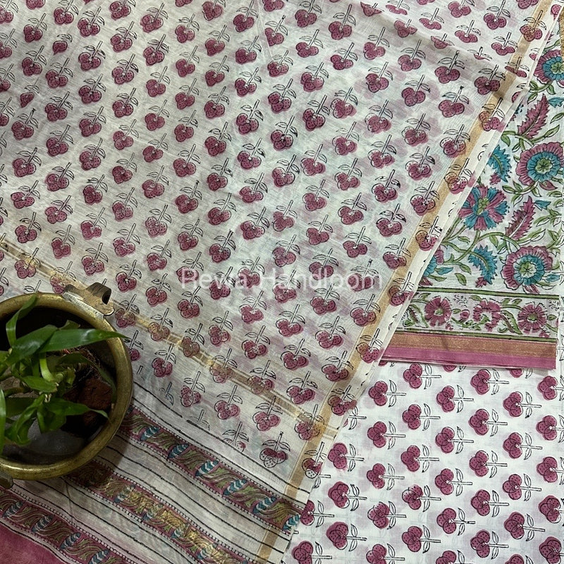 White-Onion Pink Chanderi Printed Suit CBS018