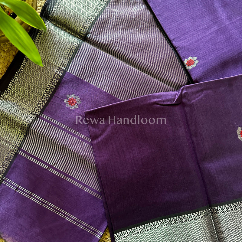 Maheshwari Violet Blue Silver Zari Sarees 