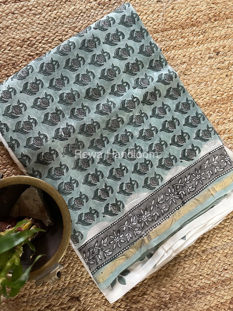 Mint Green-White Chanderi Printed Suit CBS019