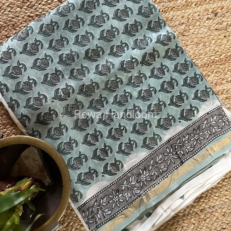 Mint Green-White Chanderi Printed Suit CBS019