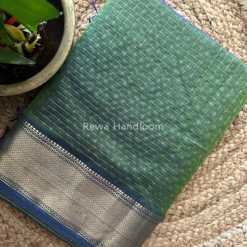 Maheshwari Mehendi Green Zari Checks Saree ZCHX183