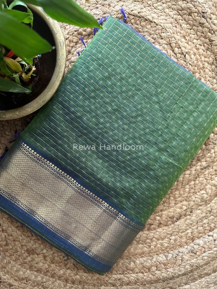 Maheshwari Mehendi Green Zari Checks Saree ZCHX183