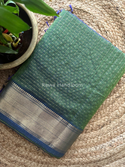 Maheshwari Mehendi Green Zari Checks Saree ZCHX183