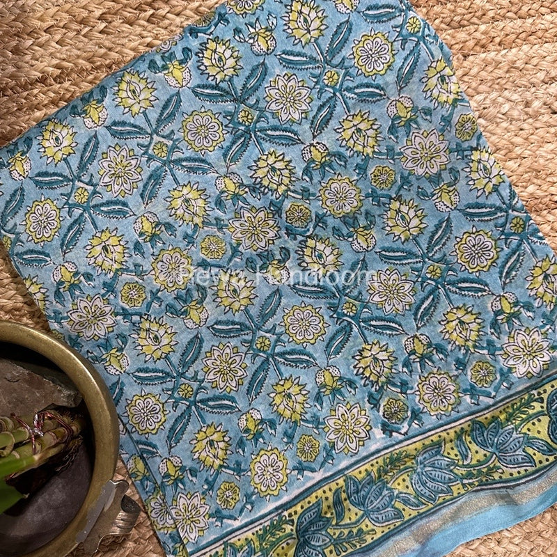 Sky Blue-White Chanderi Printed Suit CBS020