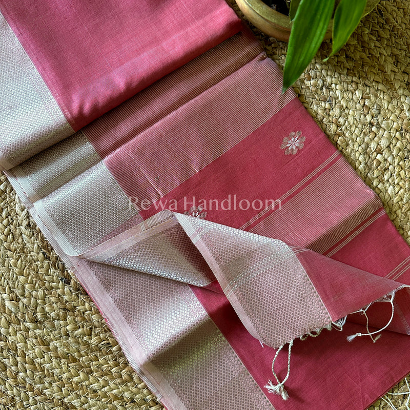 Maheshwari Blush Pink Silver Zari Sarees 