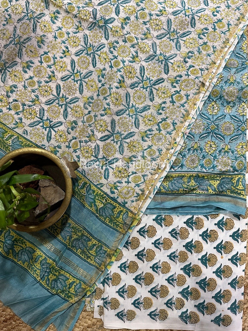 Sky Blue-White Chanderi Printed Suit CBS020