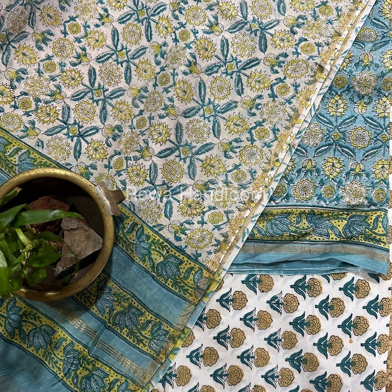Sky Blue-White Chanderi Printed Suit CBS020