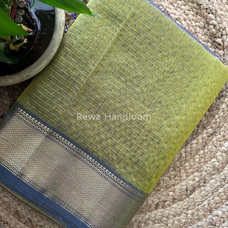 Maheshwari Olive Green Zari Checks Saree ZCHX187