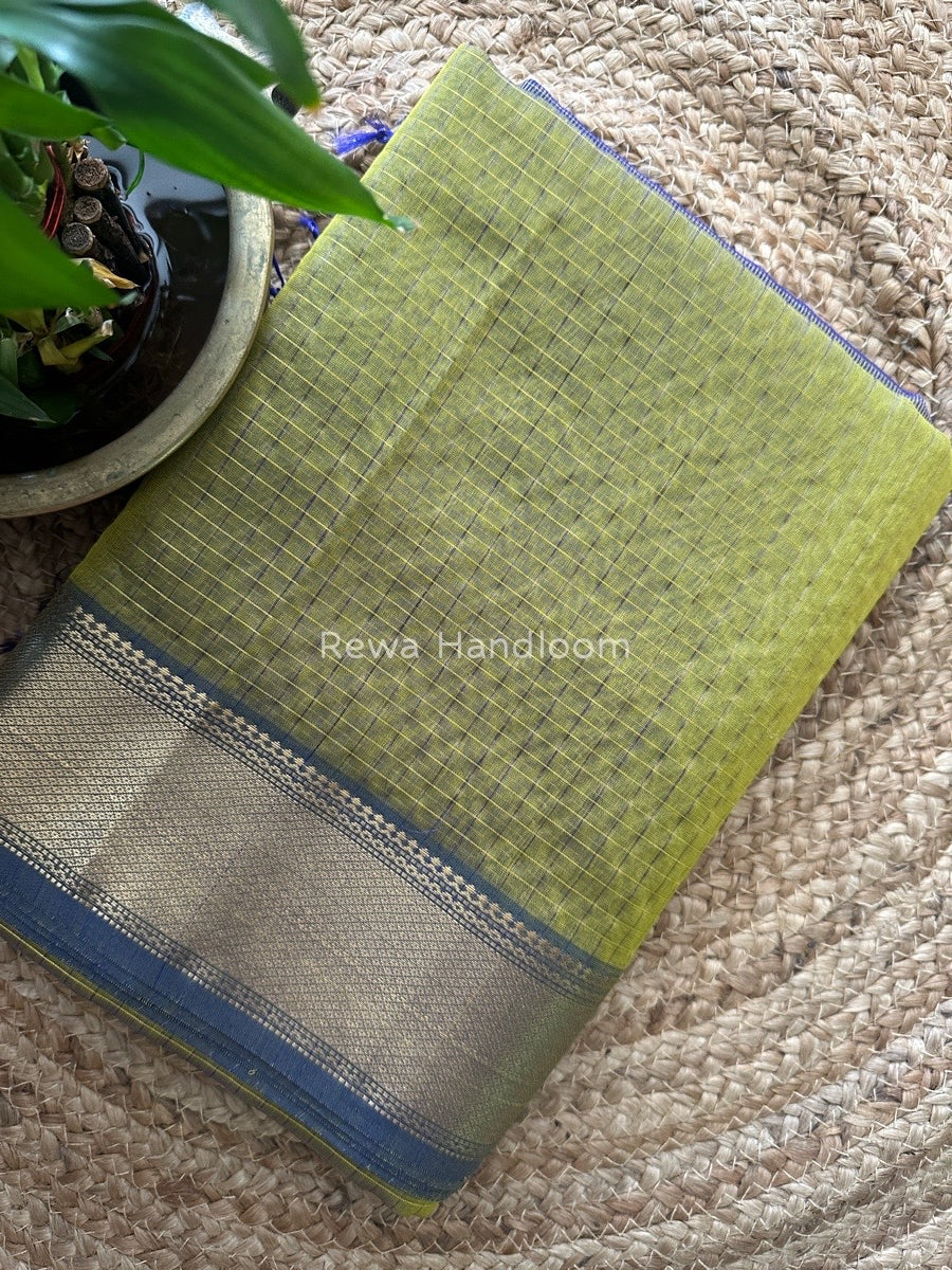 Maheshwari Olive Green Zari Checks Saree ZCHX187