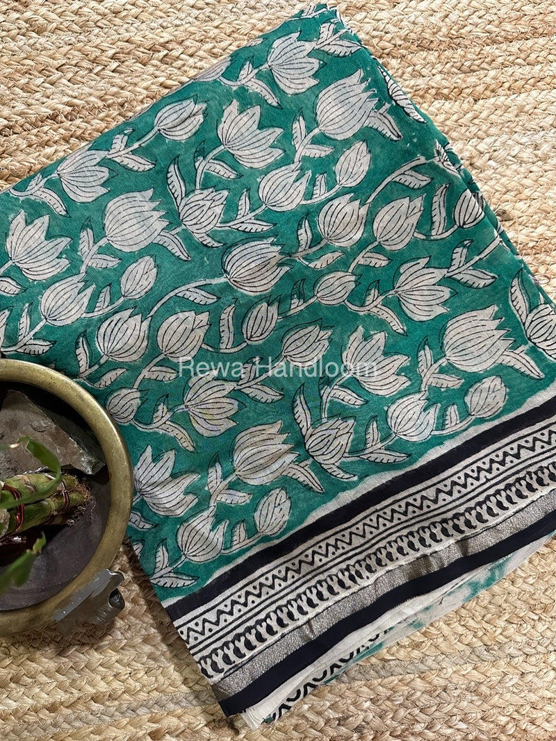 Green-Off White Chanderi Printed Suit CBS021