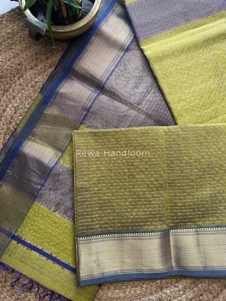 Maheshwari Olive Green Zari Checks Saree ZCHX187