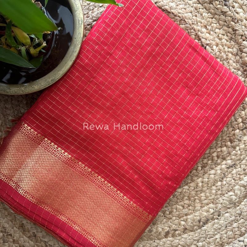 Maheshwari Red Zari Checks Saree ZCHX184