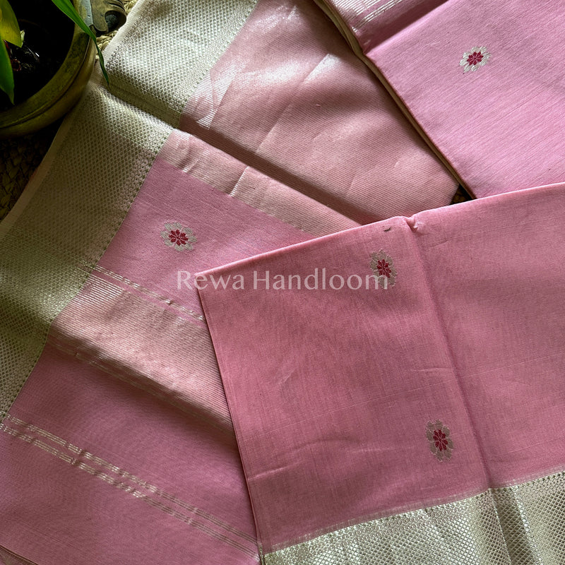 Maheshwari Flamingo Pink Silver Zari Sarees