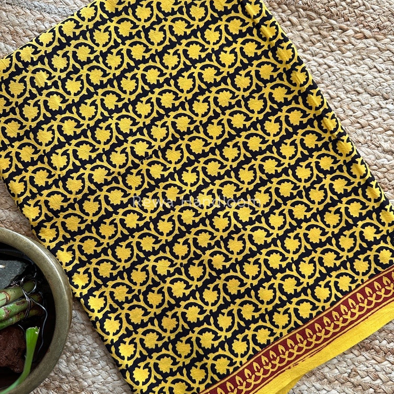 Yellow-Black Designer Bagh Cotton Suit BCSPP013