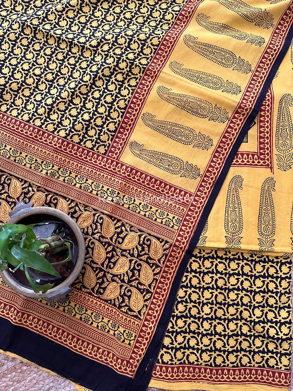 Yellow-Black Designer Bagh Cotton Suit BCSPP013