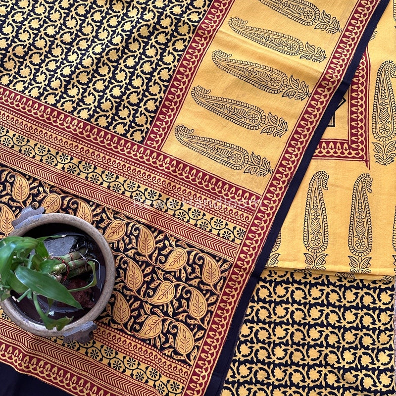 Yellow-Black Designer Bagh Cotton Suit BCSPP013