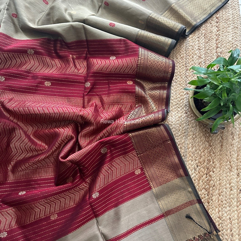 Maheshwari Beige Rich Pallu Silk Saree HPS020