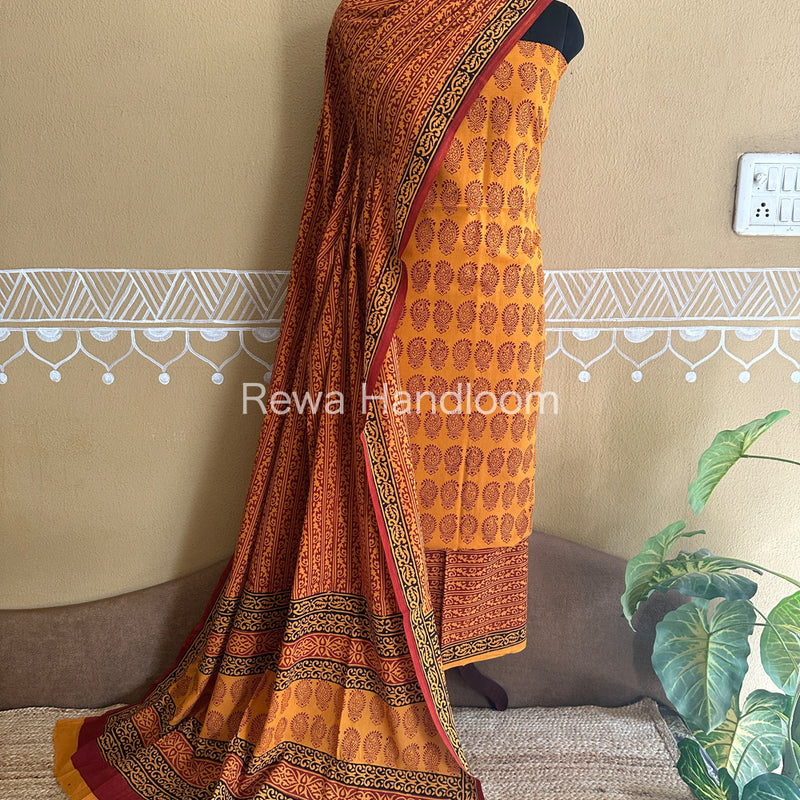 Orange-Maroon Bagh Print Cotton Suit-BCSP56