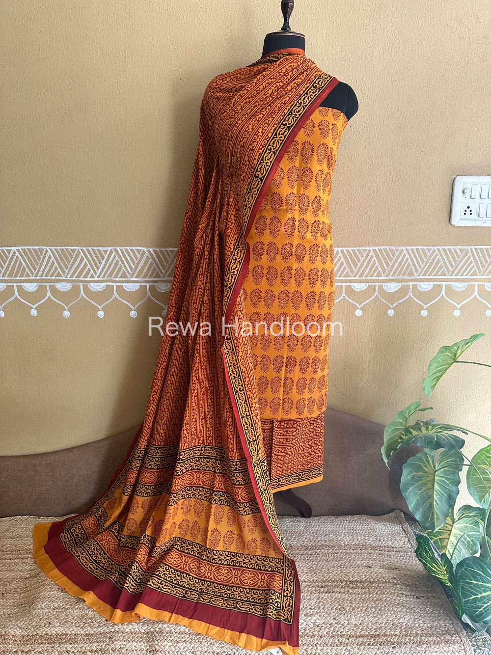 Orange-Maroon Bagh Print Cotton Suit-BCSP56