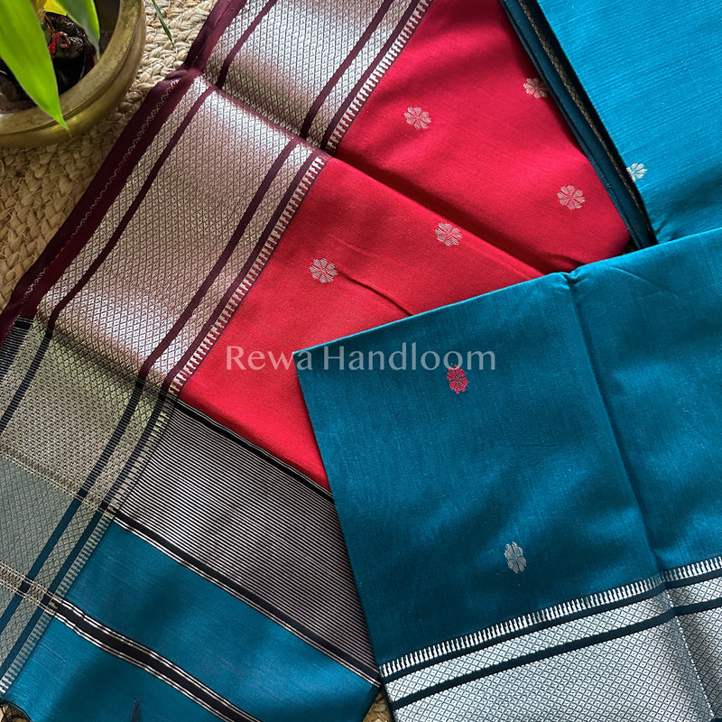 Maheshwari Rama Green Silver Zari Sarees 