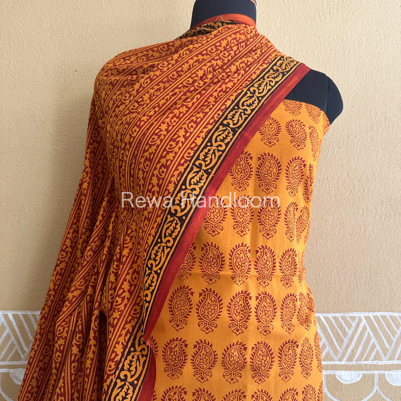 Orange-Maroon Bagh Print Cotton Suit-BCSP56