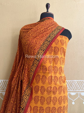 Orange-Maroon Bagh Print Cotton Suit-BCSP56