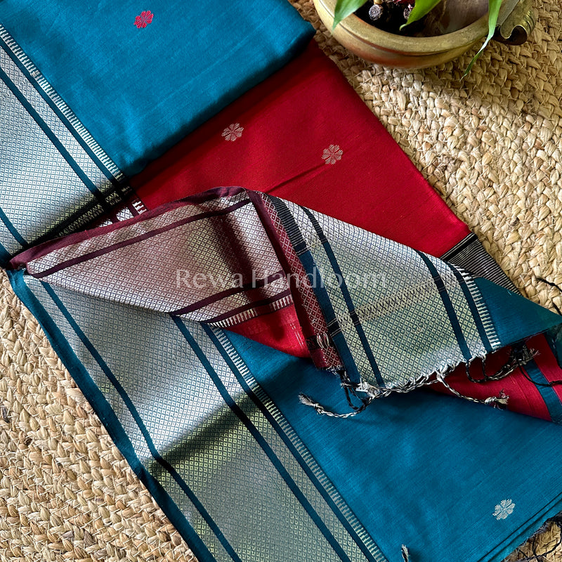Maheshwari Rama Green Silver Zari Sarees 