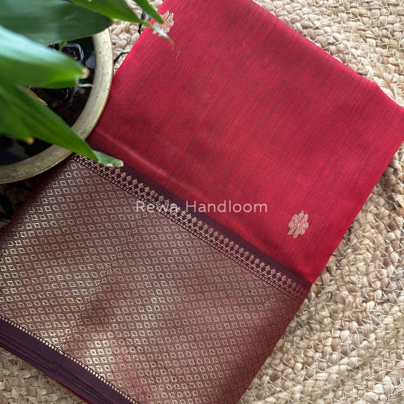 Maheshwari Red Zari Skirt Butti Saree ZSB047