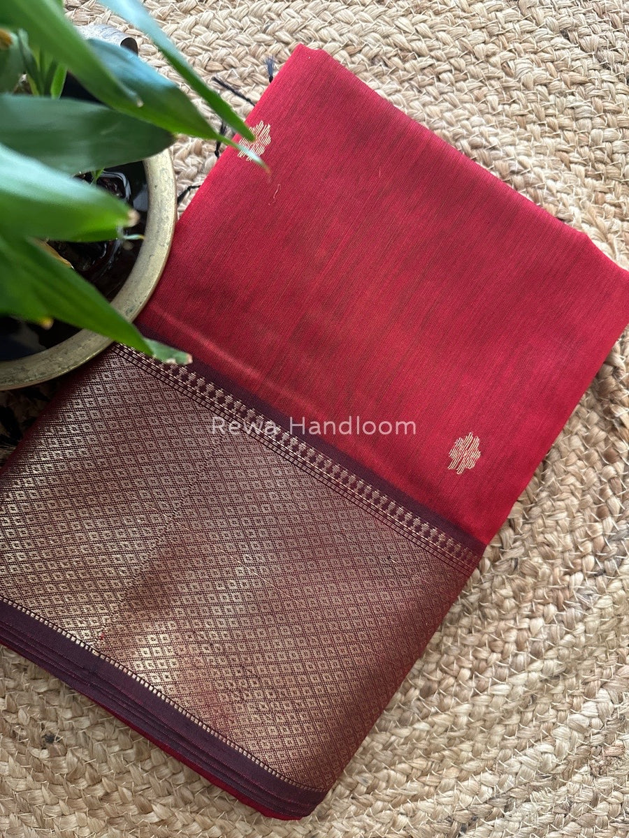 Maheshwari Red Zari Skirt Butti Saree ZSB047