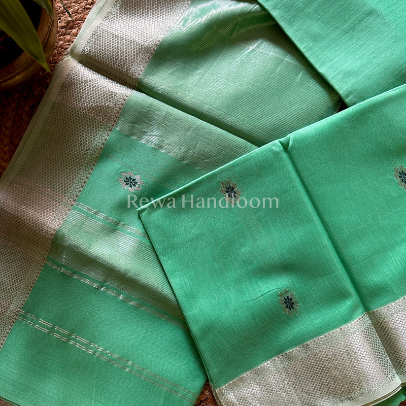 Maheshwari Turquoise Silver Zari Sarees 
