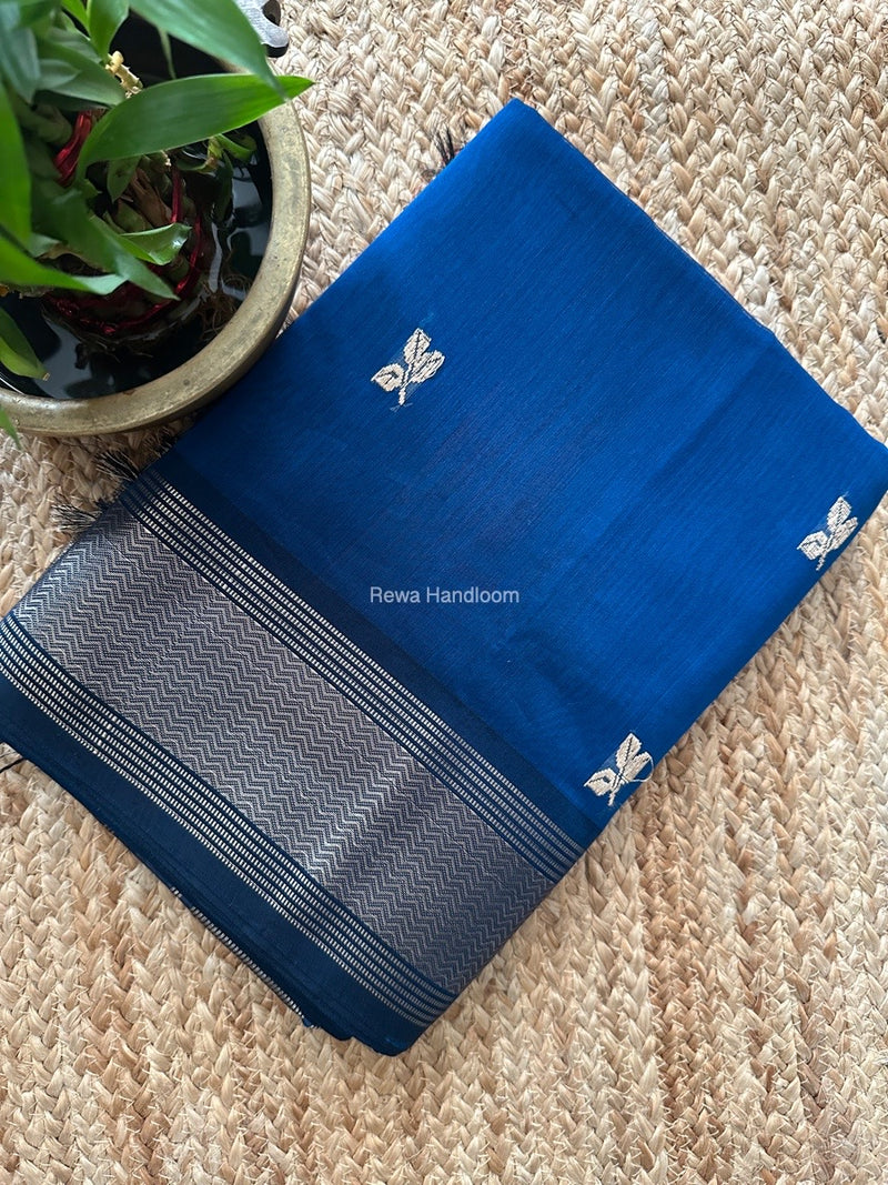 Maheshwari Ink Blue Resham Thread Butti Saree RBS87