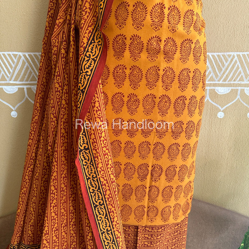 Orange-Maroon Bagh Print Cotton Suit-BCSP56